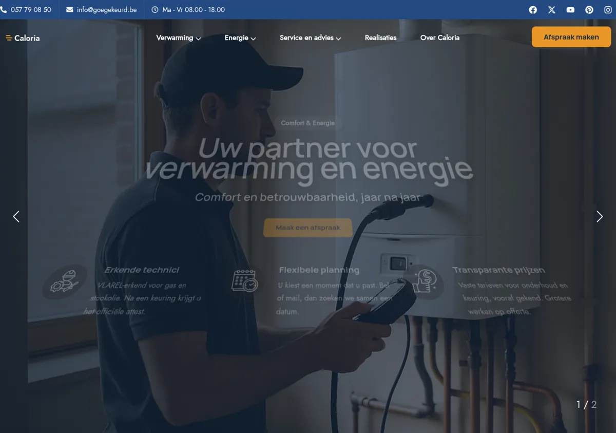Caloria homepage op desktop