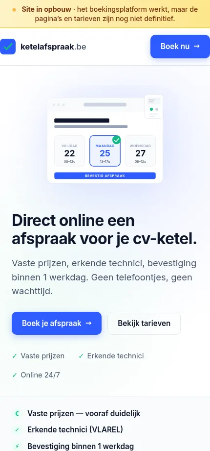 Ketelafspraak.be op mobiel
