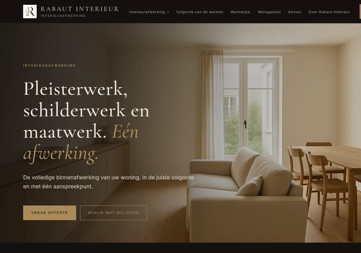 Rabaut Interieur homepage op desktop